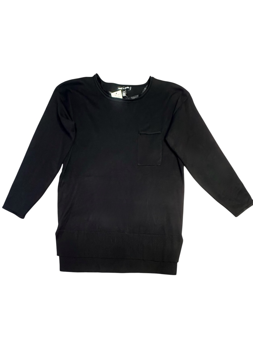 NWT Cable & Gauge Black Crewneck High Low Sweater Chest Pocket Size Large $58